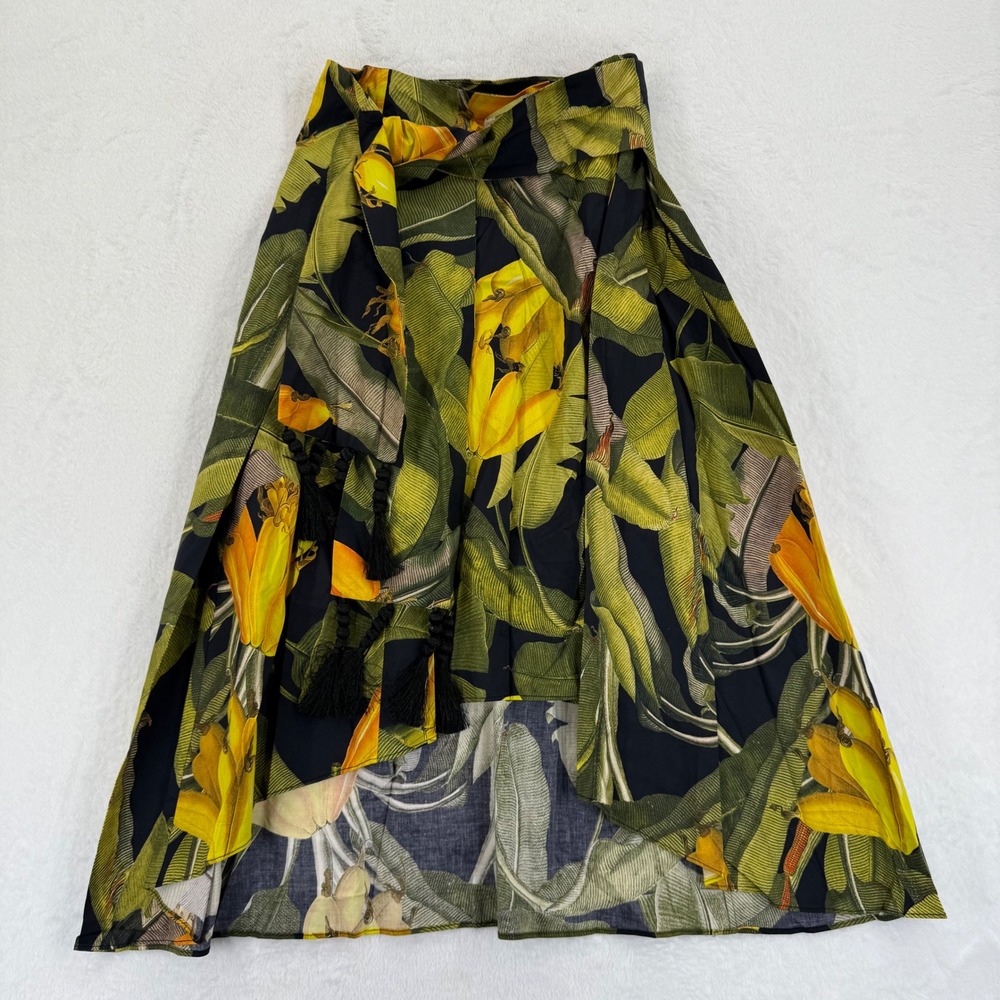 FARM Rio Black Banana Craze Front Tie High Low Skirt‎ Womens Size S Tropical